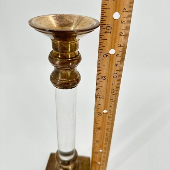 Vintage Brass & Lucite Candlestick Candle Holder 10" Square Base Party Wedding - Picture 7 of 8